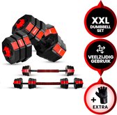 Venom Sports verstelbare dumbbell set tot 20kg - professionele 2-in-1 halterset gewichten - gebruiksvriendelijke fitness stang - rood
