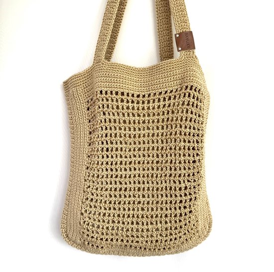 BAYUXX Bags Bali - Model Jamie - Te dragen als SCHOUDERTAS - Handmade in Bali - Beige - Gehaakte zomertas - Lente en Zomer