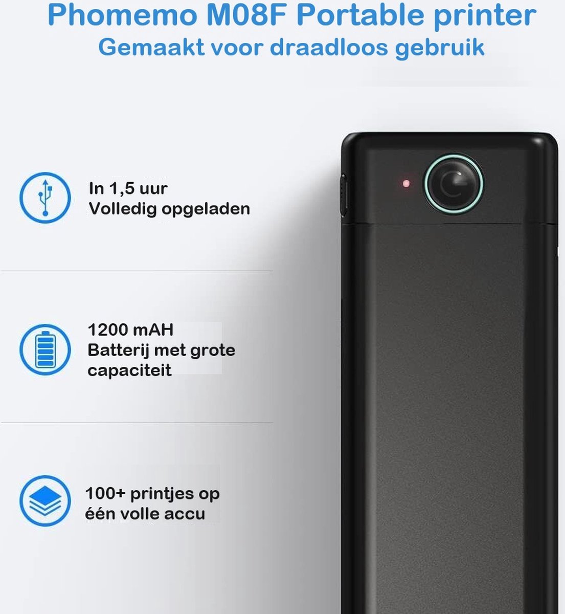 Phomemo - M08F - Portable Bluetooth Printer - A4 Formaat - Draadloos - Thermische Inktvrije Printer - Met App - Inclusief Beschermhoes — afbeelding 4
