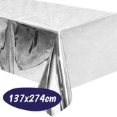 Tafelkleed Plastic - 137 x 274cm - Zilver Tafelkleed - Tafeldoek - Tafellaken - Tafelzeil - Bruiloft - Oud en Nieuw - Kerst