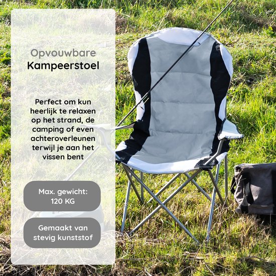 EASTWALL Opvouwbare Kampeerstoel - Visstoel - Multifunctionele vouwstoel - Met bekerhouder - Waterdicht - Klapstoel Inklapbaar - Max 120 kg - Grijs van EASTWALL — afbeelding 3