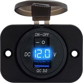 ProRide® 12V USB Stopcontact 1 Poort Inbouw met Schakelaar/Voltmeter - 5V/2.4A - USB Autolader, Boot en Camper - Complete set - Blauw