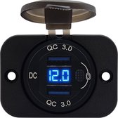 ProRide® 12V USB Stopcontact 2 Poorten Inbouw met Schakelaar/Voltmeter - QC3.0 - DS2120B - USB Stopcontact Auto, Boot en Camper - Complete set - Blauw
