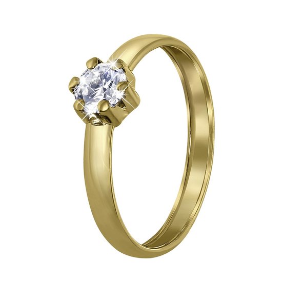 Lucardi Dames ring met zirkonia - Ring - Cadeau - 14 Karaat Goud - Geelgoud