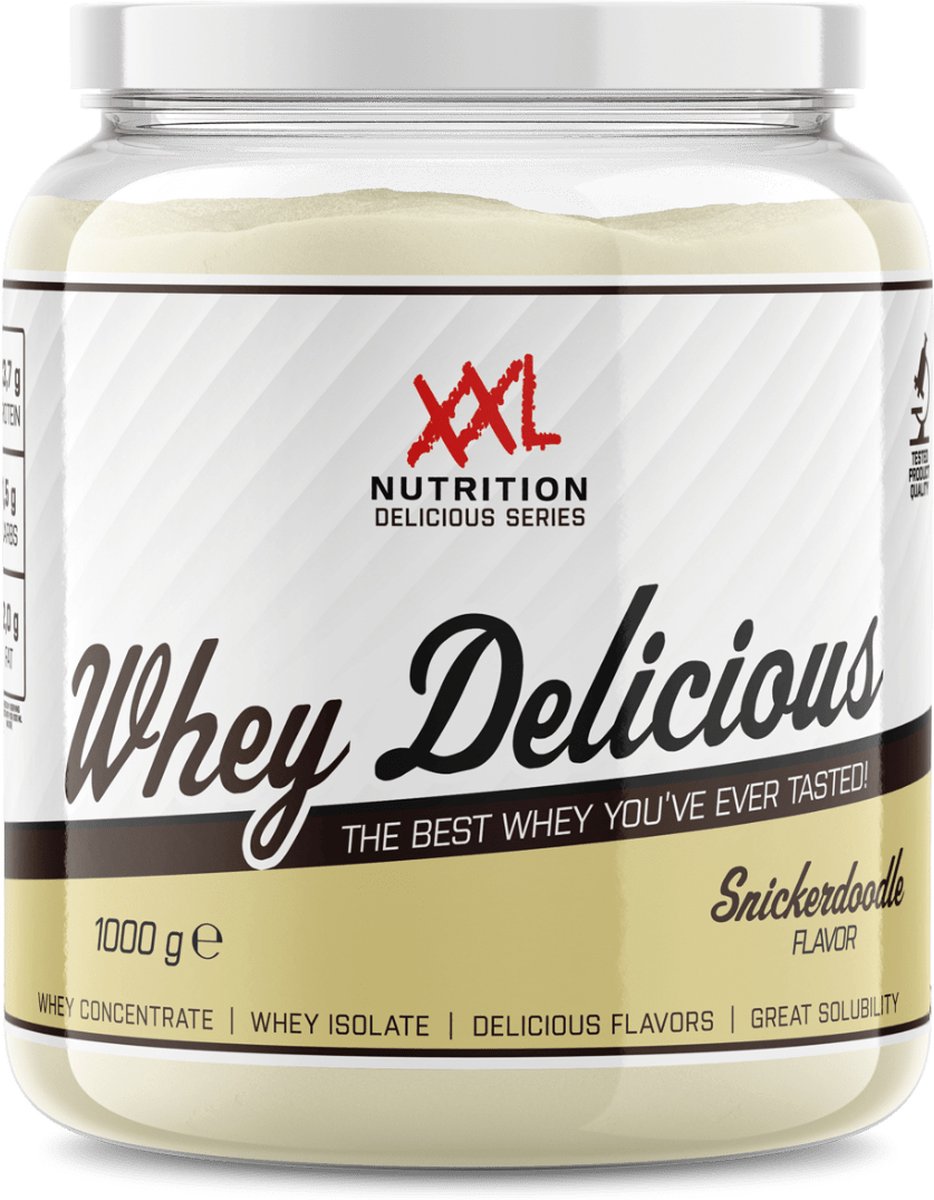 Goedkoopste XXL Nutrition - Whey Delicious - 80 Eiwit - Snicker Doodle - Wei Eiwitpoeder met BCAA & Glutamine, Proteine Poeder, Eiwit shake, Whey Protein - Diverse Smaken - 1000 gram (33 shakes