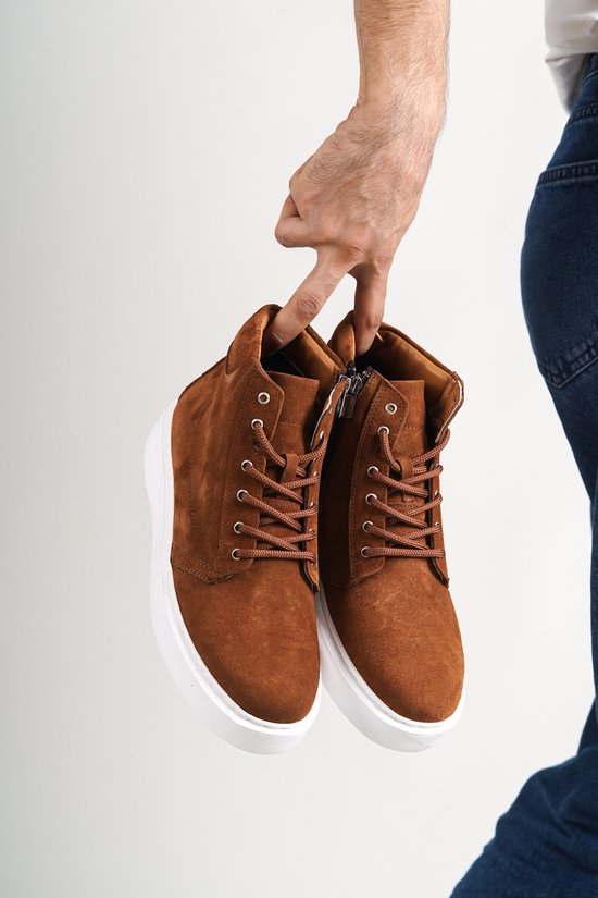 Oscar&Djayds Sneaker Homme - Marron Tan - Cuir Véritable (Suède) - Baskets hautes - chaussures - OD111 - taille 44