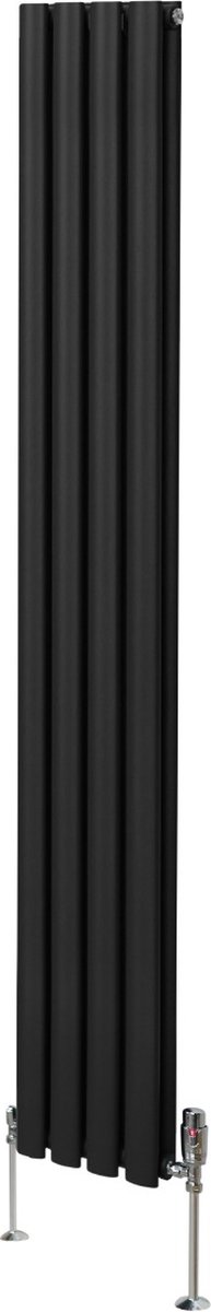 Ovale radiator + trv-chroomkranen - zwart - 1800x240 mm - 1,5mm staal