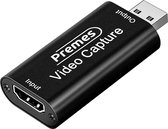 Premes - Carte de Capture - HDMI vers USB - Video Grabber - Carte de Capture vidéo - Convient pour Windows, Mac, Playstation, XBOX, Nintendo Switch - Stream