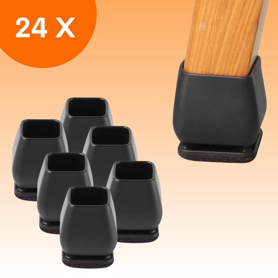 FLOOQ Pro Stoelpootdoppen Flexibel Rond 14-21mm - Anti-Kras Vilt - Stoelpoot beschermers - Vloerbescherming - 24 Stuks – Zwart