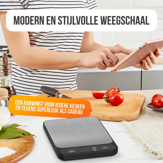 1870041 Valex Digitale Elektronische Keukenweegschaal, Gewicht Max. 5000 g, Indeling 1 g, TARA Glasplaat Gemakkelijk te Reinigen, Automatische Uitschakeling, Keuken, Industrie