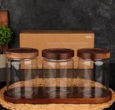 4 delig glazen potten set met een houten deksel