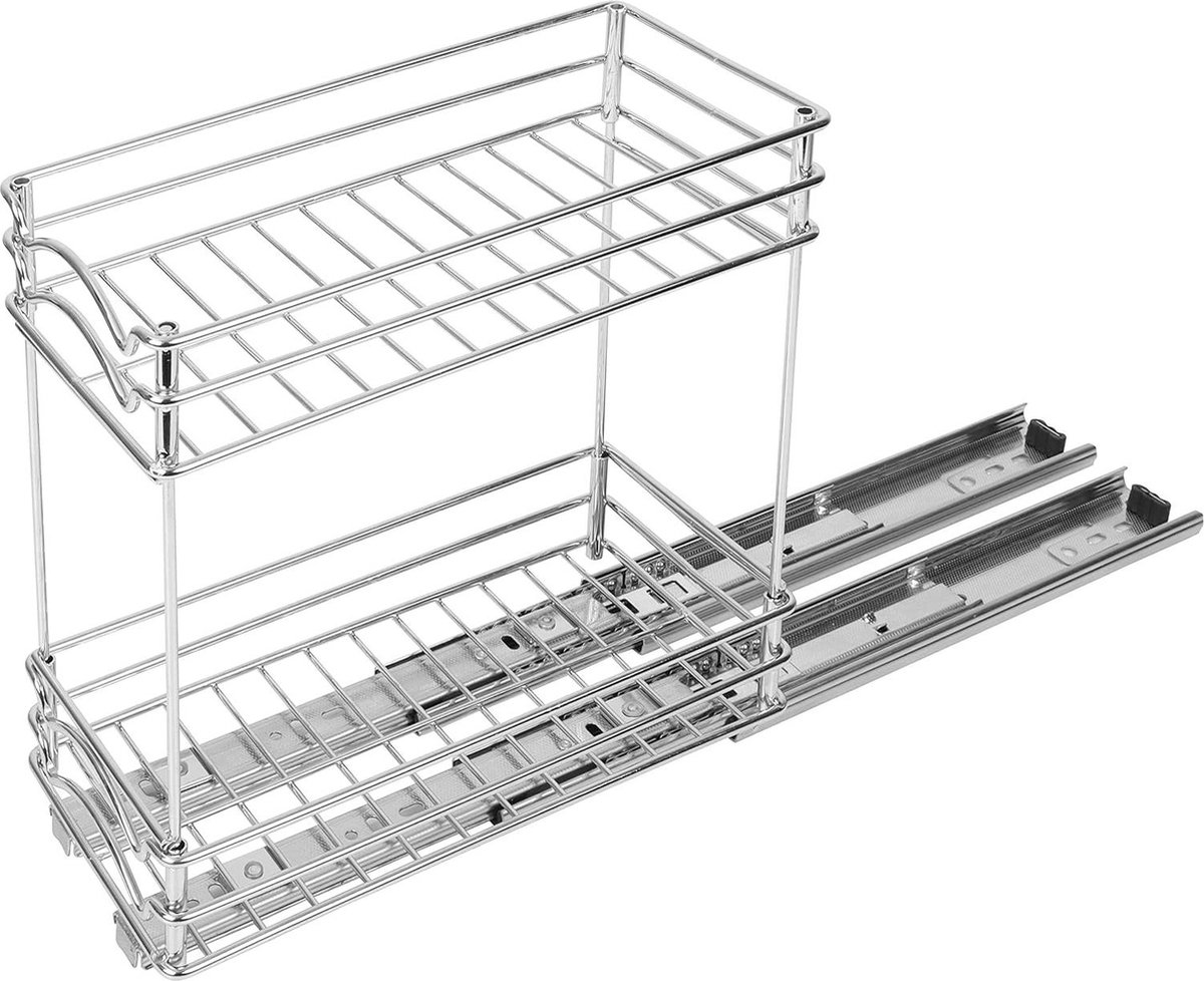 Uittrek 2-Laags Kruiden Rek Organizer B12 x D26 x H238 cm Schuivende Opslag Unit Zware Kwaliteit Specerijenrek voor Keuken Kastjes met Extra Opslag Sink organizer
