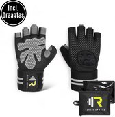 ReyFit Sports Fitness Handschoenen Heren & Dames - Fitness Gloves - CrossFit & Powerlifting - Fitness Accessoires - Krachttraining Artikelen - Inclusief Draagtas - Grijs/Zwart - M