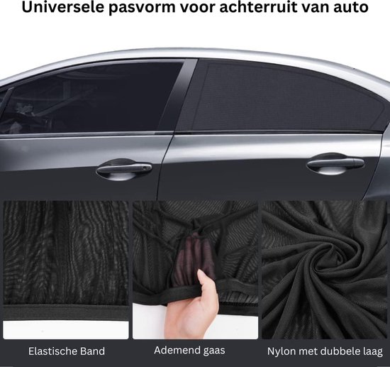 Auto Zonnescherm - 60x50 cm - 2 Stuks - Zonnewering Zijruit - Voor Baby's en Kinderen - UV Protectie - Elastisch - Uitrekbaar — afbeelding 5