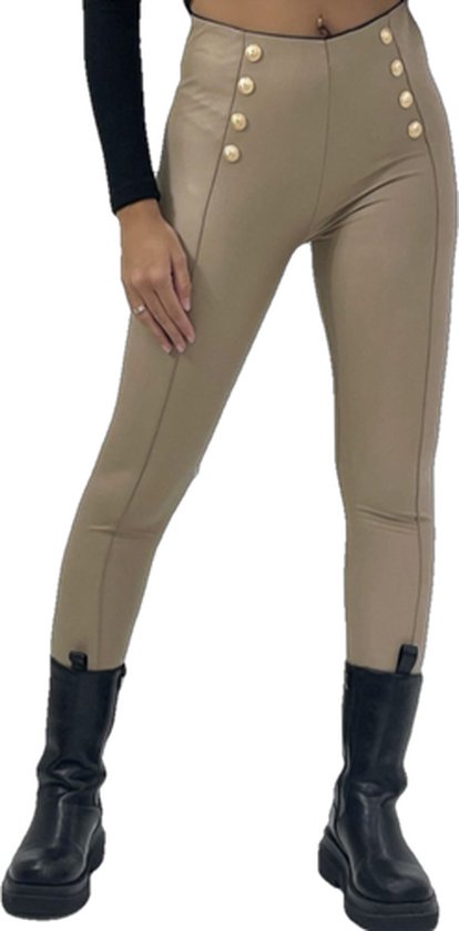 Dilena fashion Leder broek Golden button taupe