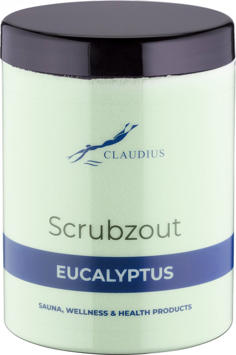 Goedkoopste Scrubzout Eucalyptus in handige pot - 1250 gram - met zwarte deksel - Hydraterende Lichaamsscrub