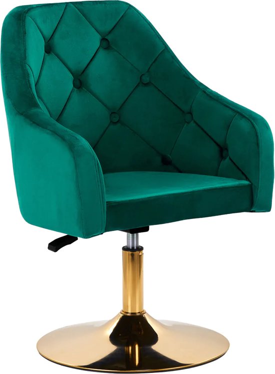 Draaistoel LUX groen fluweel - salonstoel - decor - visagie stoel - kapper stoel - fluweel - gouden stoel