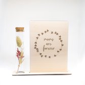 Kadoosje "Moms are forever" (rood) - by Nordhus - houten kaartje - boeketje bloemen - vaasje origineel cadeau - moederdag - zomaar - liefs - wenskaart - geschenk