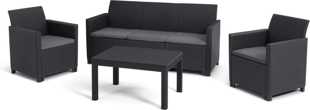Keter Marie Essential Loungeset + Orlando tafel - 5 personen - Antraciet