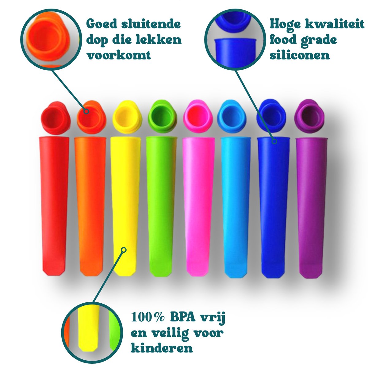 Clean Cuisine IJsvormpjes - IJsvormpjes voor ijslollys - IJsjes maken - Vaatwasser Bestendig - BPA vrij - 12 stuks XL - Met Receptkaart – foto 2
