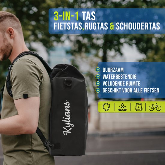 Fietstas - Rugzak/Schoudertas/Fietstas - 28 Ltr - Waterdicht - Zwart - Enkele Fietstas Voor Alle Fietsen - Fietstassen Voor Electrische Fietsen - Extra Rugkussens - Kylians van Fietstas — afbeelding 5