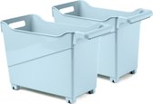 Plasticforte opberg Trolley Container - 2x - ijsblauw - L38 x B18 x H26 cm - kunststof
