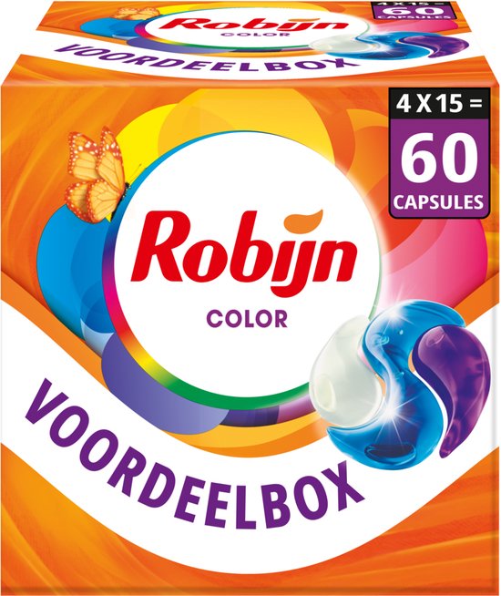 Robijn Classics 3-in-1 Wascapsules - Color - met Color Serum en 92% biologisch afbreekbare ingrediënten - 4 x 15 wasbeurten
