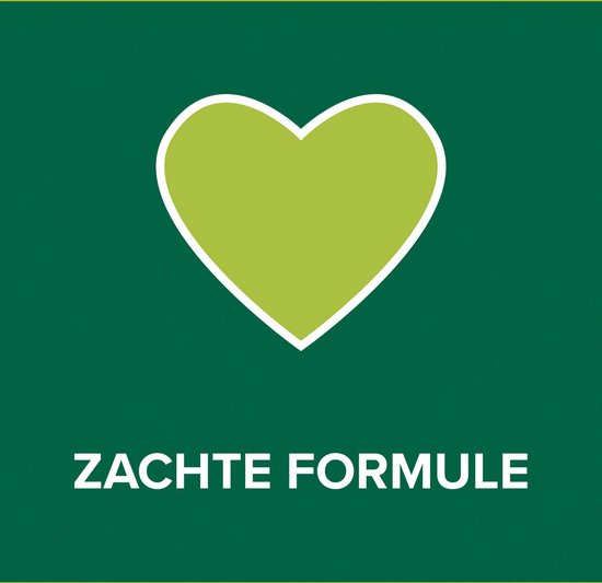 Groen hart op een groene achtergrond. Tekst: 'Zachte formule'.