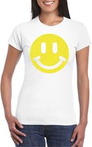 Bellatio Decorations Verkleed shirt dames - smiley - wit - carnaval/foute party - feestkleding XS