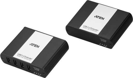 4-poorts USB 2.0 Cat5 Verlenger 100m USB-extender kabel voor randapparatuur, plug & play, zwart/wit
