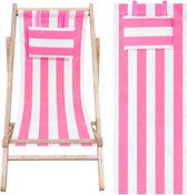 Vervangend Canvas voor Strandstoel - Roze en Witte Strepen - Met Kussen - 112 x 40 cm beach sling chair
