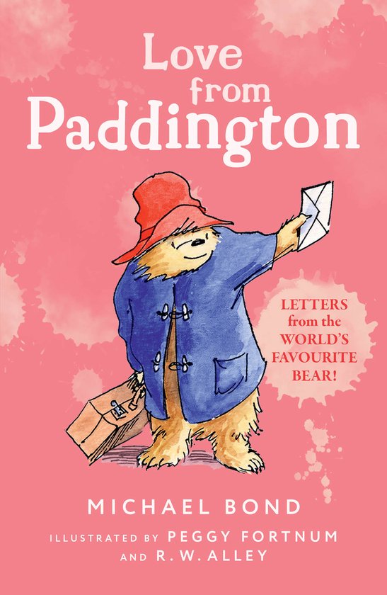 Boek 'Love from Paddington' met illustratie van Paddington beer in blauwe jas en rode hoed, met koffer en brief.