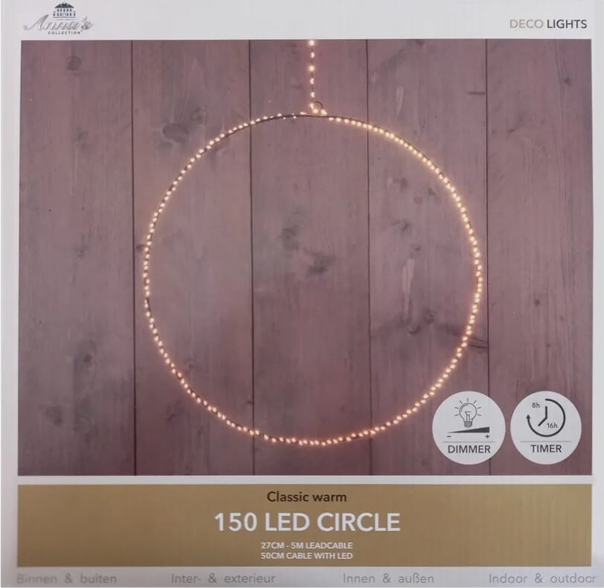 Anna's Collection Decoratie Zilverraadverlichting met Timer - Circle - 150 LED's - 27 cm - Classic Warm
