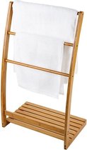 QUVIO Handdoekenrek voor 3 handdoeken staand bamboe / Bamboo handdoekenrek voor de badkamer / Handdoeken drogen - Bruin