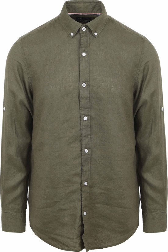 Convient - Chemise Lin Vert Olive - Homme - Taille XL - Coupe Regular