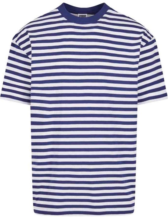 Urban Classics - Regular Stripe Heren T-shirt - S - Wit/Blauw