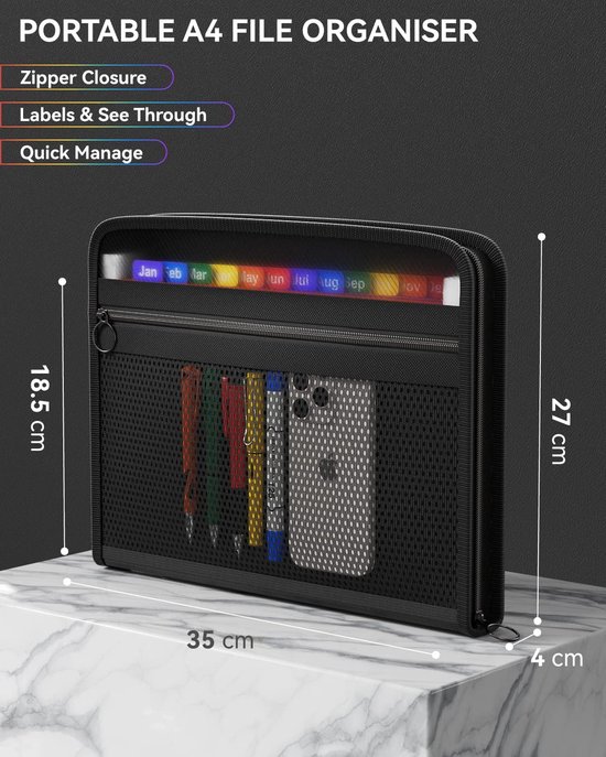 Foto: Documentenmap met 13 vakken grote capaciteit vakkenmap bestandsorganizer met ritssluiting accordeon uitbreidbaar ordnermap map a4 documenten voor kantoor school documenten