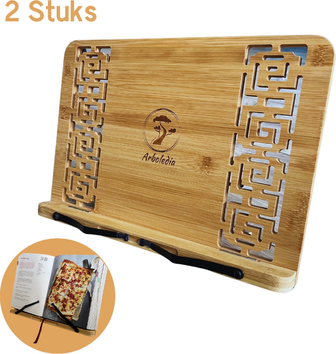 Arboledia Boekenstandaard Bamboe - Boekensteun - Boekstandaard - Boekenhouder - Boekenstandaard Hout - Tabletstandaard - Laptopstandaard - 24x34cm - 2 Stuks