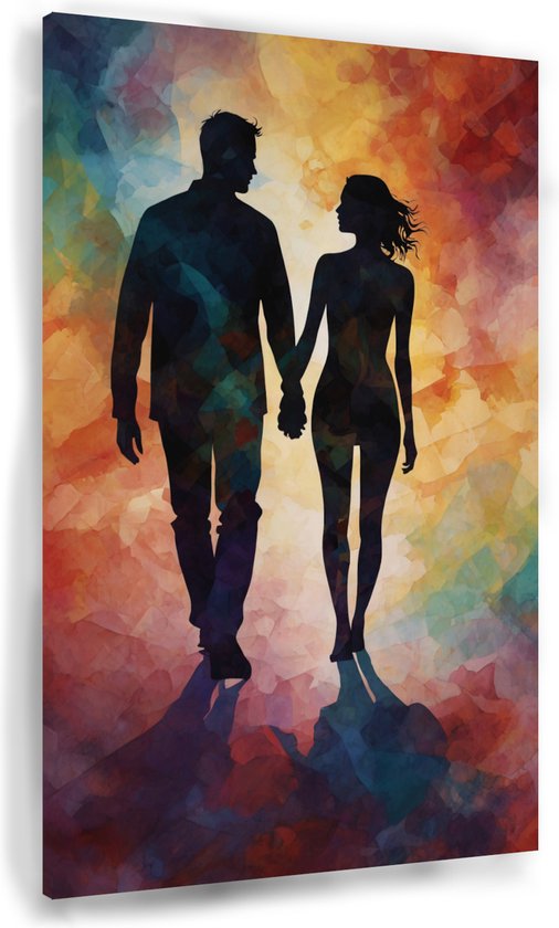 Silhouetten wanddecoratie - Mensen wanddecoratie - Canvas schilderijen Liefde - Woonkamer decoratie industrieel - Canvas schilderijen woonkamer - Kunst 50x70 cm