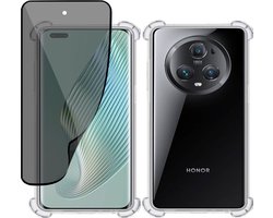 Hoesje + Privé Screenprotector geschikt voor Honor Magic5 Pro – Privacy Tempered Glass - Case Transparant