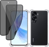 Hoesje + 2x Privé Screenprotector geschikt voor Honor 90 Lite – Privacy Tempered Glass - Case Transparant