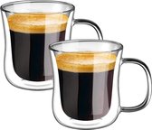 *set van 2 Dubbelwandige cappuccinokopjes, glazen latte, glas, borosilicaatglas, koffiekopjes, koffieglas, theeglazen met handvat, voor cappuccino, thee, ijs, melk, bier