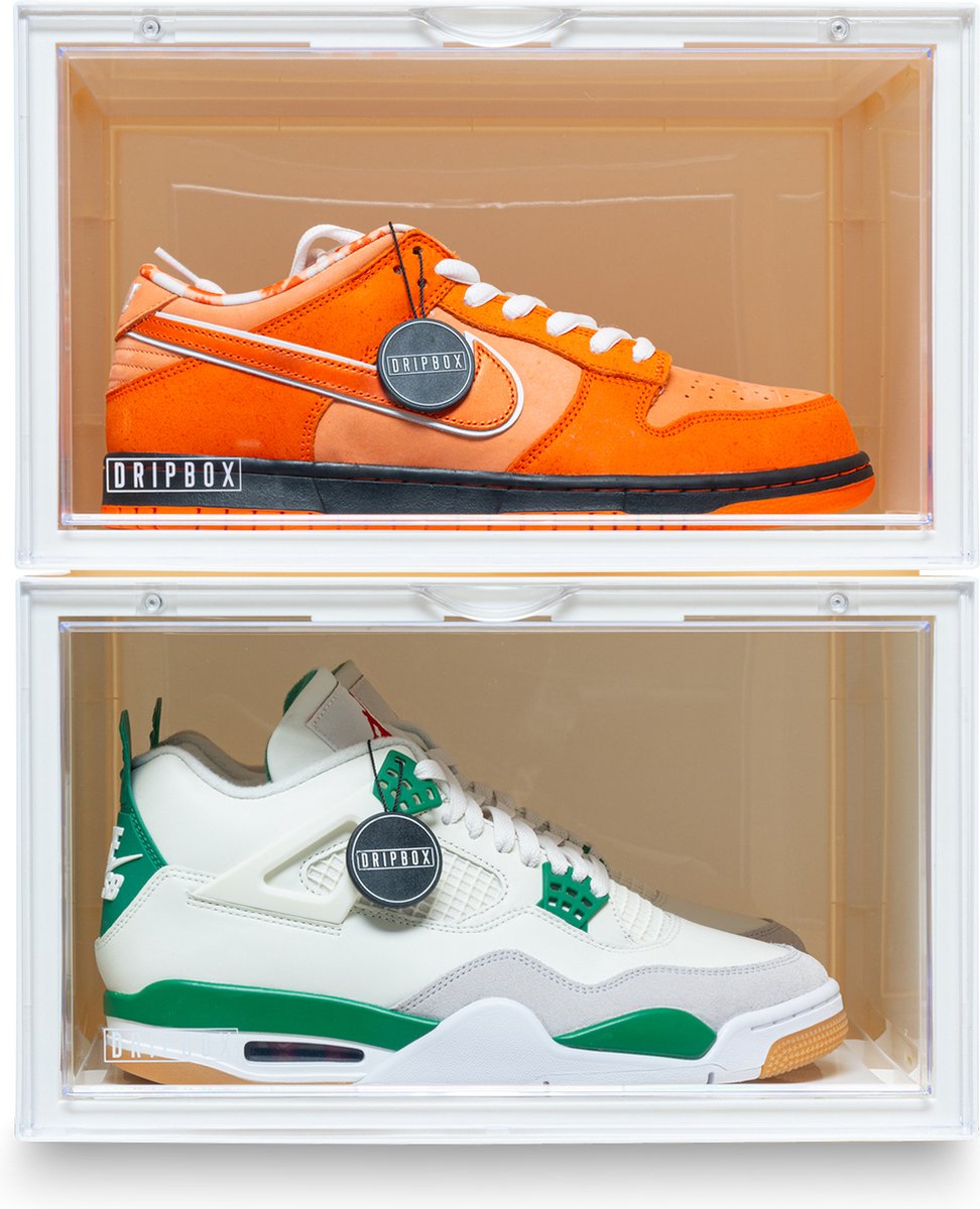 Dripbox - Sneakerbox 2-pack Wit | Sneaker Crate Wit | Sneaker Box | Schoenenopberger | Sneakerbox | Schoenenkast | Sneaker opbergsysteem | Sneakercrate | Met magnetische sluiting | Doorzichtig | White