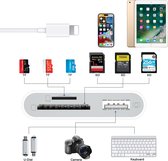 YUCONN Kaartlezer / Cardreader Lightning naar USB/SD/TF - Voor IPhone 14 en lager / Ipad - USB Adapter - Multifunctionele Kaartlezer - Wit