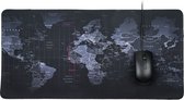 Muismat XXL Wereldkaart 30cm x 60cm Grijs Zwart Gaming Mouse Pad Bureau Onderlegger