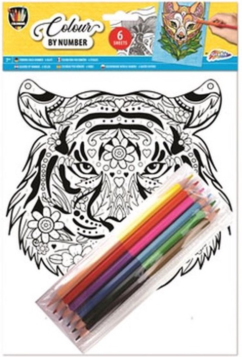 Grafix Kleuren op nummer 6 A4 vellen (1 stuk) dieren - Kleurplaten met kleurpotloden - Kleuren op nummer voor volwassenen - Kleurboek