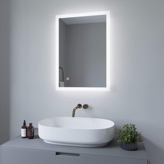50 x 70 cm Miroir de salle de bain LED miroir mural miroir de salle de bain avec éclairage miroir de salle de bain interrupteur tactile température de couleur blanc froid 6400 K IP44 CE économie d'énergie