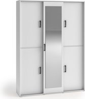 Stijlvolle kledingkast - Kledingkast met spiegel - Planken en ruimte om kleding op te hangen - 150 cm - Witte kledingkast
