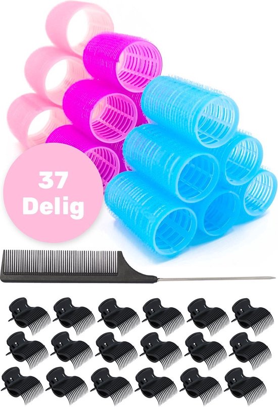 Premium Krulspelden Set 18 stuks - 3 maten - Incl. 18 haarklemmen & opbergtas - Heatless Curls - Kleefrollers - Haarrollers - Krulspelden - Krul rollers