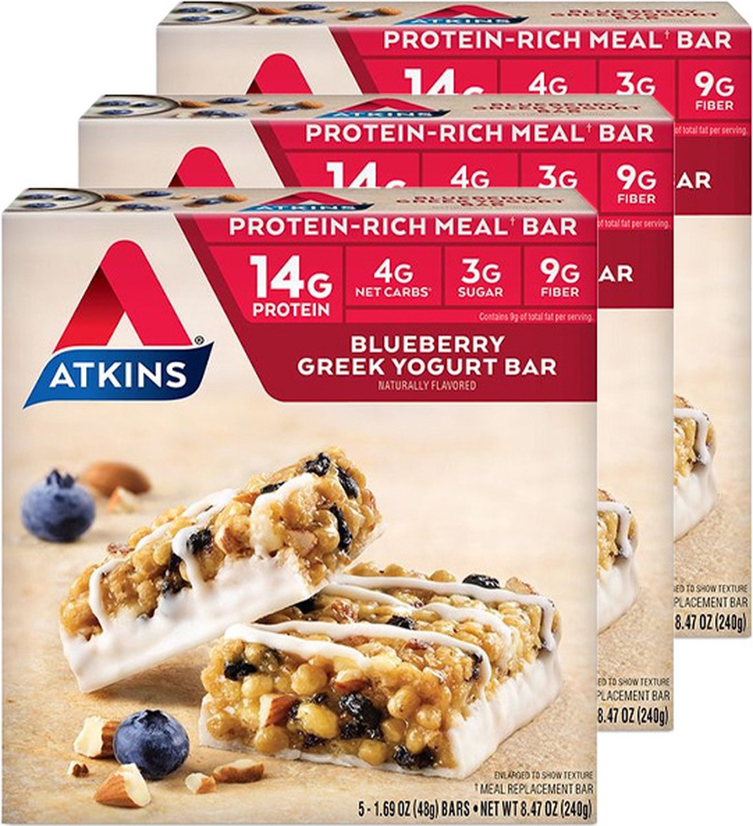 Goedkoopste Atkins | Protein Bar | Blueberry Greek Yoghurt Bar | 3 stuks | 3 x 48g